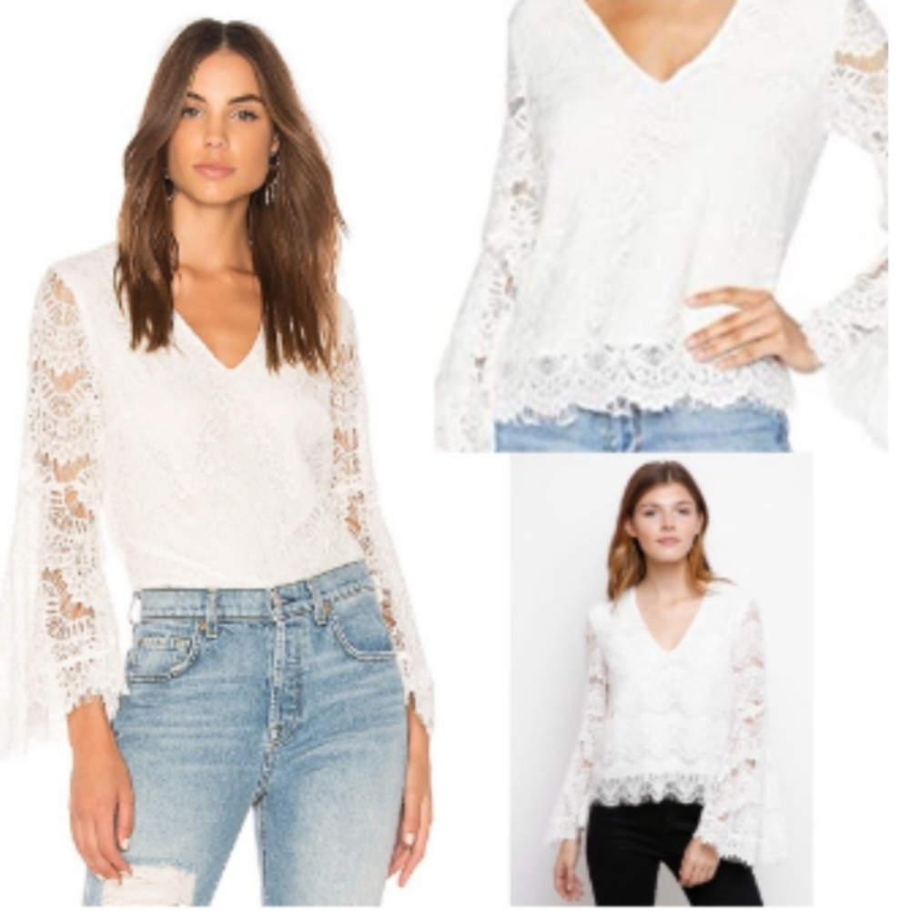 2x$20-  MINKPINK LACE BELL SLEEEVED TOP, SMALL